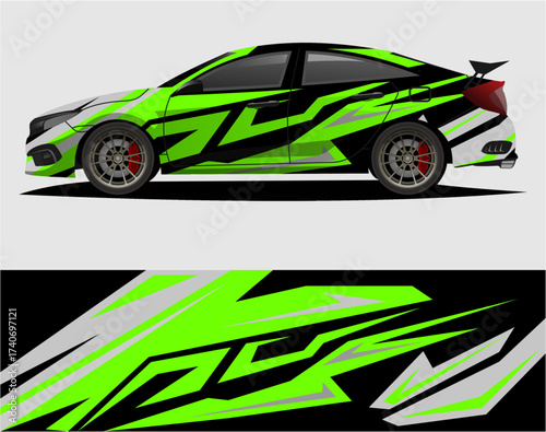 Car decal wrap design vector. Graphic abstract stripe racing background kit designs for vehicle a21.eps