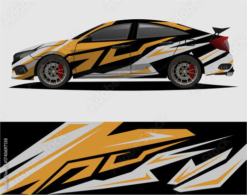 Car decal wrap design vector. Graphic abstract stripe racing background kit designs for vehicle a24.eps
