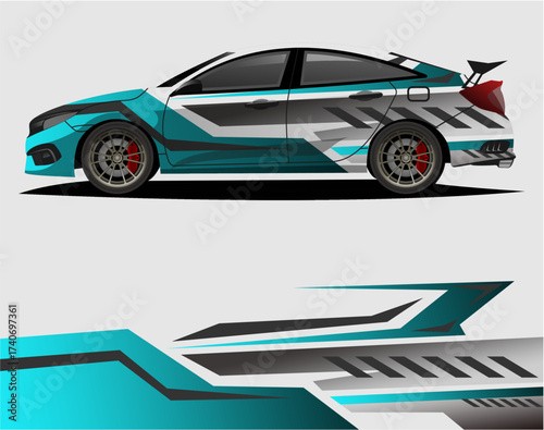 Car decal wrap design vector. Graphic abstract stripe racing background kit designs for vehicle a13.eps