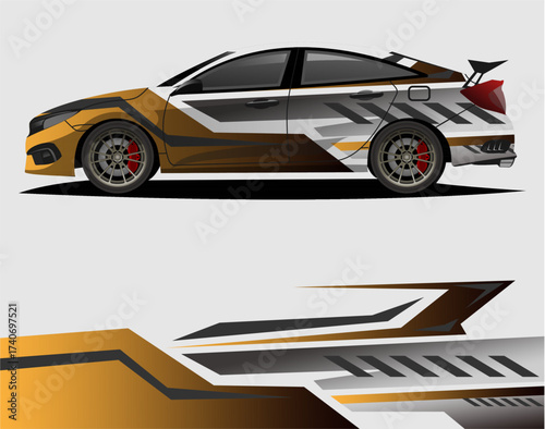 Car decal wrap design vector. Graphic abstract stripe racing background kit designs for vehicle a17.eps