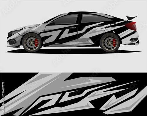 Car decal wrap design vector. Graphic abstract stripe racing background kit designs for vehicle a19.eps