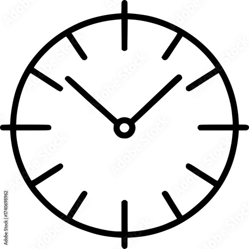 Minimalist Clock Face Line Art Black and White Vector Illustration