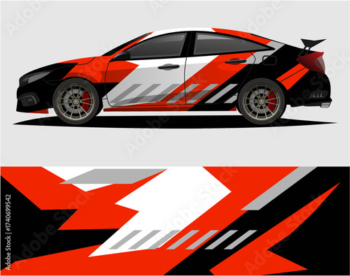 Car decal wrap design vector. Graphic abstract stripe racing background kit designs for vehiclea25.eps