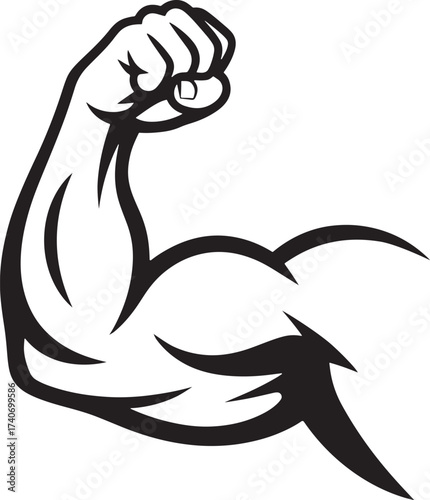 Elegant Strong Arm Biceps and Fist Symbol of Strength and Power Vector Icon. Fitness, Gym, Bodybuilding and Strength Training Concept Illustration