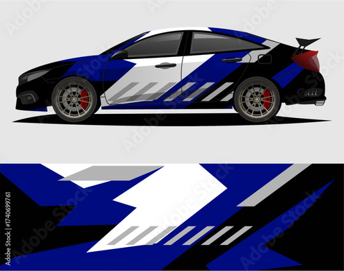 Car decal wrap design vector. Graphic abstract stripe racing background kit designs for vehicle, race car, rally, a28.eps