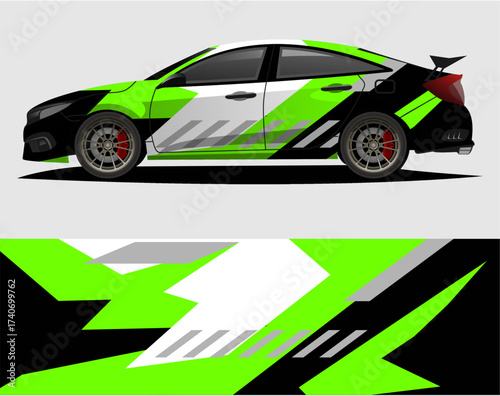 Car decal wrap design vector. Graphic abstract stripe racing background kit designs for vehicle, race car, rally, a27.eps