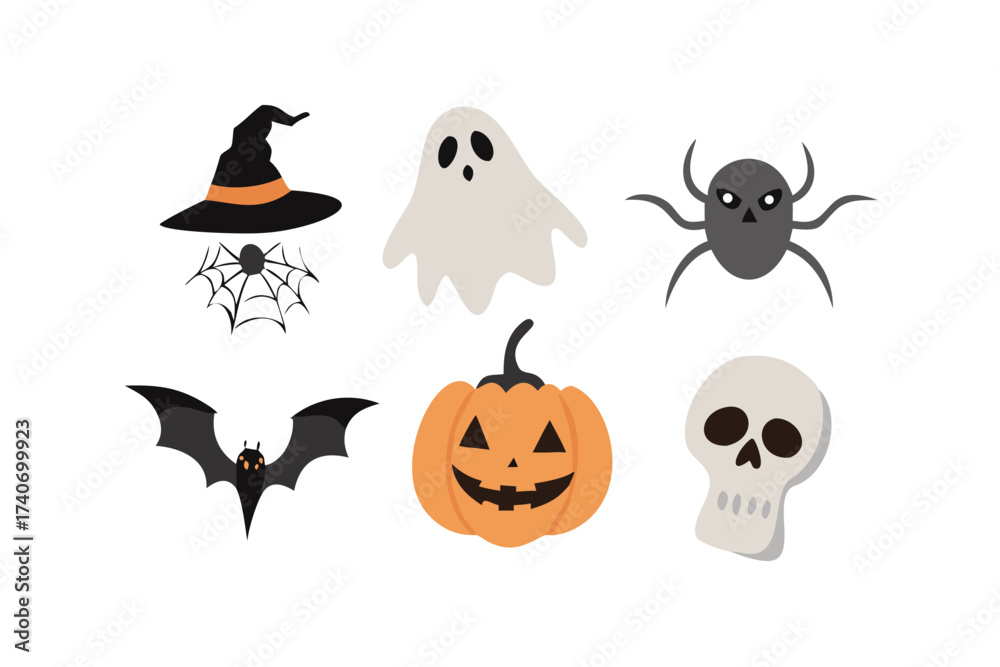 Fototapeta premium Halloween icons set with ghost and pumpkin