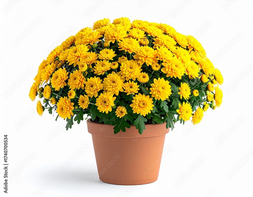 Fototapeta premium Fresh Yellow Chrysanthemum Flower in Pot