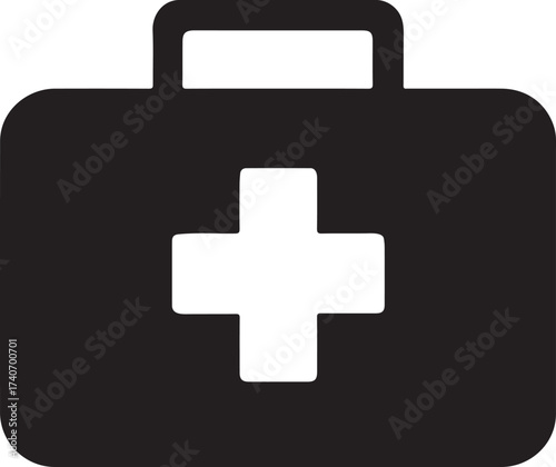 First aid kit silhouette with cross symbol for medical emergency and health care.