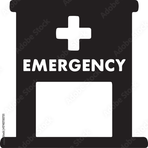 Hospital emergency entrance silhouette symbolizing healthcare, urgency, and safety care.