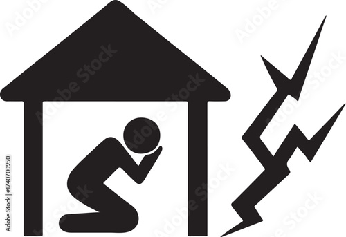 Earthquake evacuation shelter silhouette symbolizing safety, disaster relief, and protection.