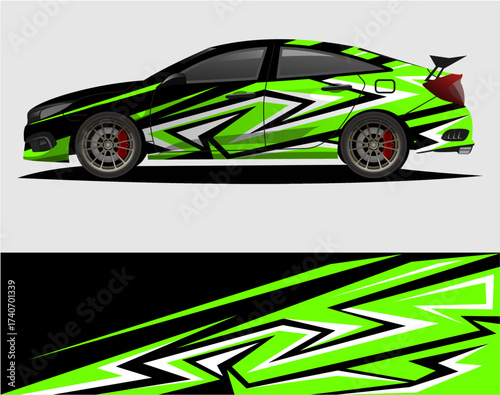 Car decal wrap design vector. Graphic abstract stripe racing background kit designs for vehicle, race car, rally, a43.eps