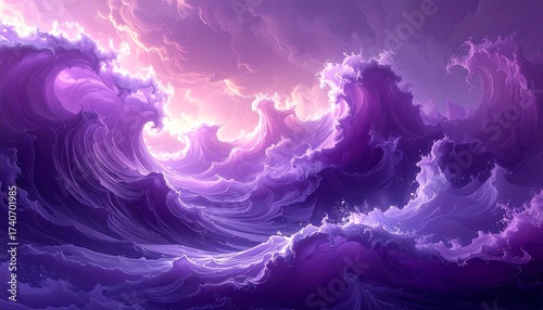 Fototapeta Naklejka Na Ścianę i Meble -  Abstract artistic depiction of a swirling ocean wave with vibrant purple hues