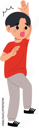 startle children character in fear, shock reaction concept, young  boy frighten, nervous friend, unhappy kid panic and shudder, scared people scream and shock illustration