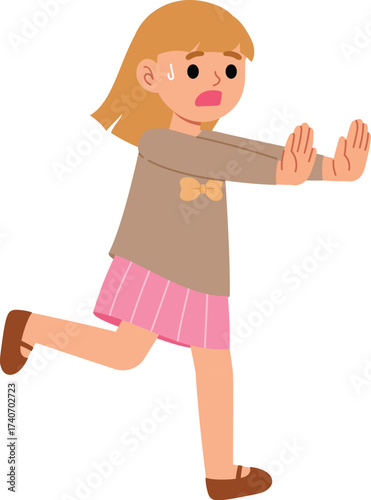 unhappy people run away, anxious girl terrified, young people nervous and escape, panic kid character fear something and get away, leaving bad situation illustration