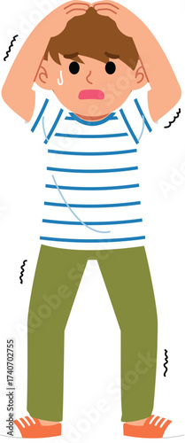 uncomfortable kid petrified, young people afraid of something, anxious girl and boy depression and shaking, scared boy with fear, frighten person trembling concept illustration