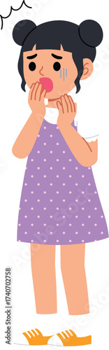 startle children character in fear, shock reaction concept, young girl frighten, nervous girl cover mouth in terror, unhappy girl panic and shudder, scared people scream and shock illustration