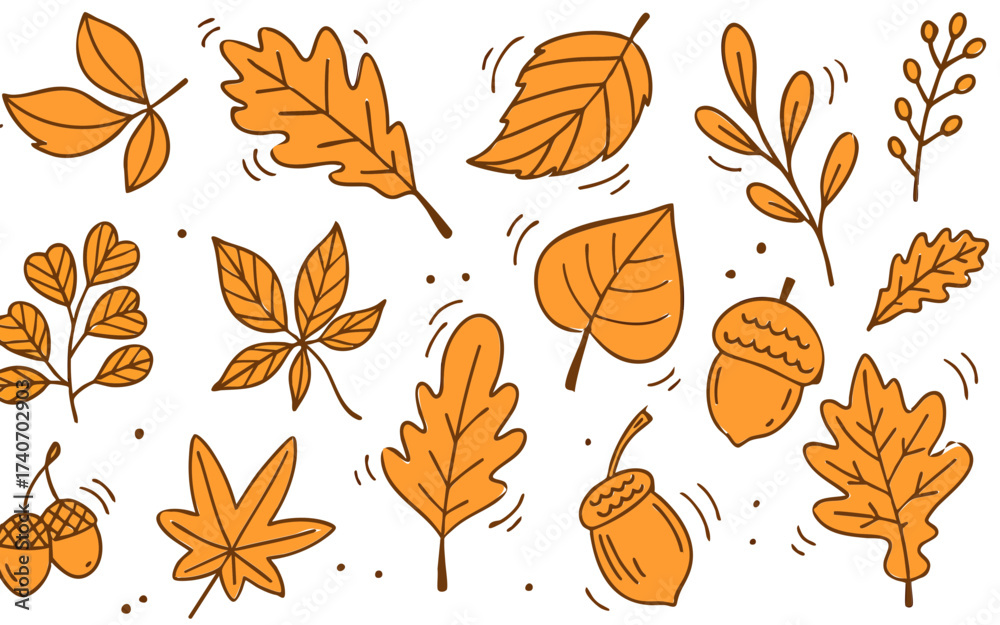 Obraz premium Doodle Hello Autumn Greeting with Colorful Fall Leaves
