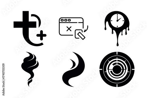 Assorted black and white icon set
