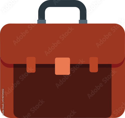 Vector illustration of a brown briefcase with handle flat lay on clean surface isolated on transparent background
