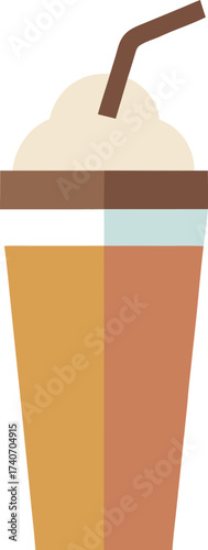 Simple flat vector illustration of a frappe drink with straw and foam scalable eps icon isolated on transparent background