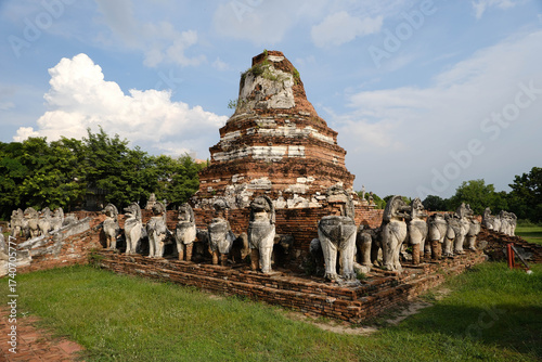 Ancient pagoda ruins at Wat Thammikarat in Ayutthaya, Ayutthaya Historical Park