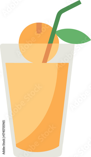 Peach juice glass with fruit garnish fresh beverage illustration vector eps isolated on transparent background