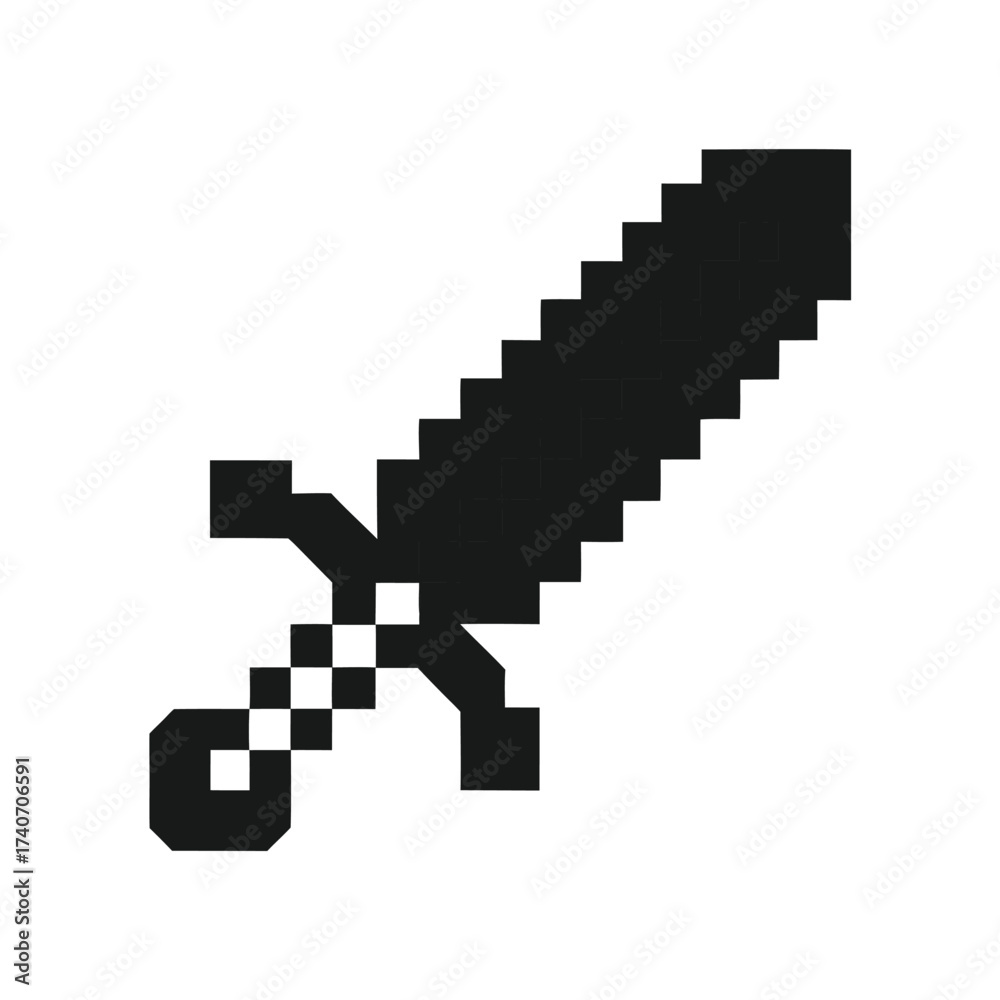 Fototapeta premium Pixelated Sword Isolated on White Background Retro Video Game Weapon Icon