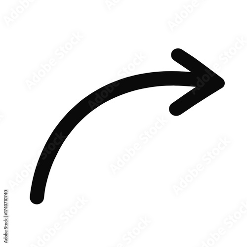 Curved black arrow pointing right, commonly used as a symbol for direction, navigation, highlight, or infographic design.