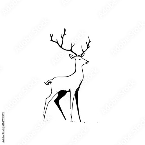 Roe Deer. Roe Deer simple black and white line art vector logo