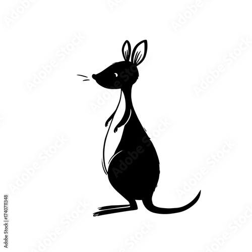 Wallaby. Wallaby simple black and white line art vector logo