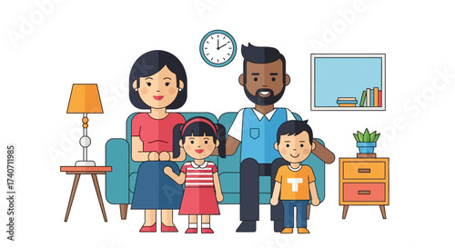 Family at home flat design Vector illustration in cartoon style
