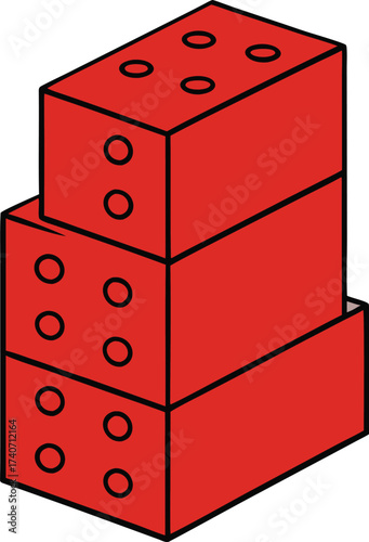 Red building brick stack with studs flat vector illustration eps scalable icon isolated on transparent background