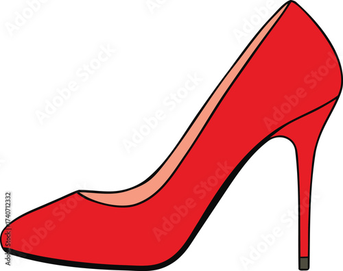 Red high heel shoe pointed toe side profile vector illustration elegant footwear fashion isolated on transparent background
