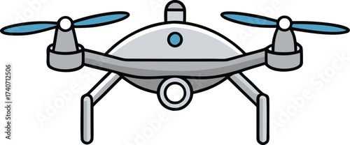 Silver drone with propellers extended hovering technology aerial photography vector eps icon isolated on transparent background