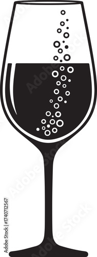 Elegant glass of sparkling wine with festive bubbles for celebrations and sophisticated events in classic black and white design