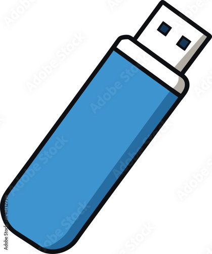 Vector illustration of a blue metal usb flash drive isolated on a isolated on transparent background