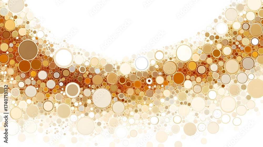 Obraz premium Abstract gold and beige circles arranged in wavy pattern with copy space