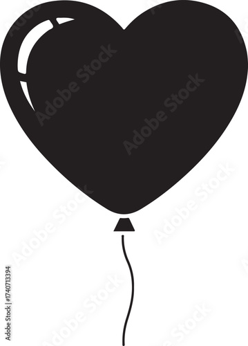 Bold black heart balloon floating serenely, perfect for minimalist designs and striking romantic statements or somber memorial graphics
