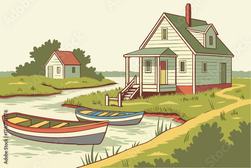 Smith Island in Maryland, marshland village with colorful boats and weathered wooden homes