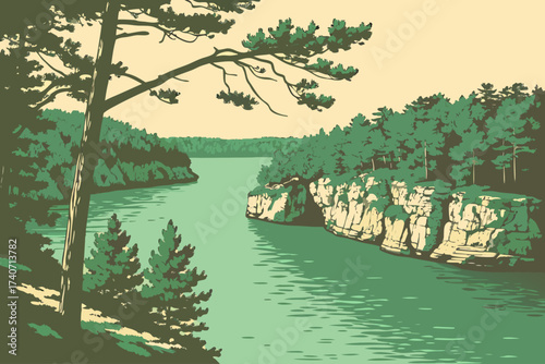 Smith Lake in Alabama, emerald waters with rocky bluffs and surrounding pine forests