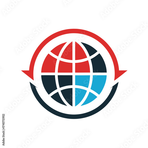 Globe with Red and Blue Sections and Circular Arrows on White Background world earth