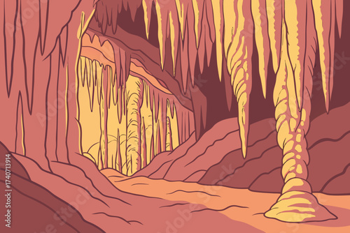 Shenandoah Caverns in Virginia, colorful flowstone draperies hanging like curtains