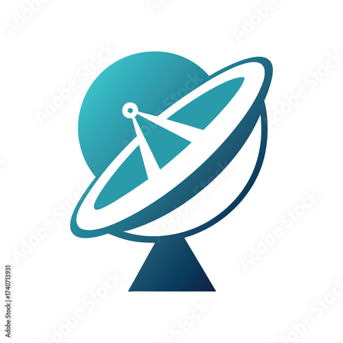 Gradient Teal and Blue Satellite Dish Logo on White Background antenna communication