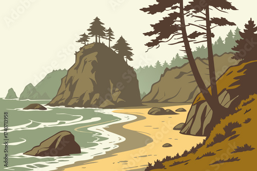 Shi Shi Beach in Washington, sandy wilderness shoreline with sea arches and rocky cliffs