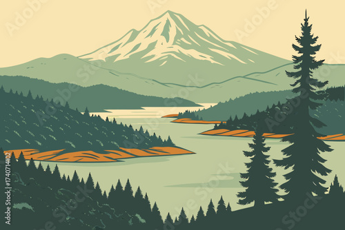 Shasta Lake in Northern California, sprawling reservoir framed by pine forests and Mount Shasta in the distance