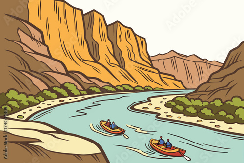 Salt River in Arizona, flowing past rugged desert canyons with rafting boats in whitewater rapids