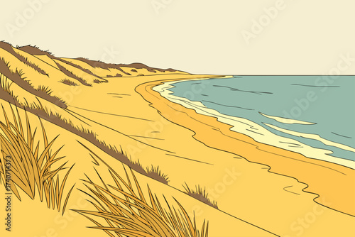 Sandbridge Beach in Virginia, quiet dunes and calm ocean waves away from crowds