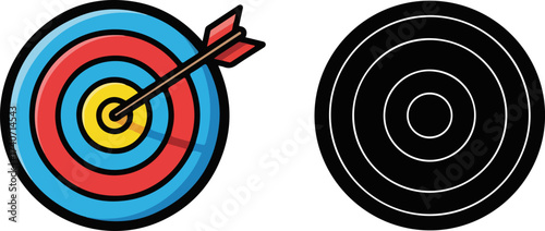Arrow hits the bullseye on colorful target, representing success and achievement in business or sports, with a clean and modern aesthetic.