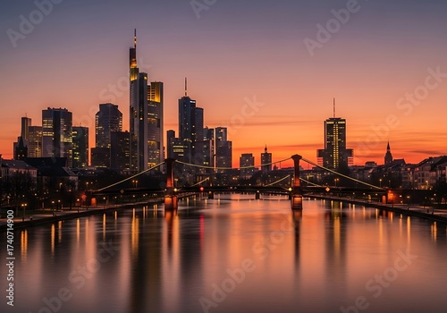 Frankfurt Skyline at Sunset - A Stunning Urban Landscape.